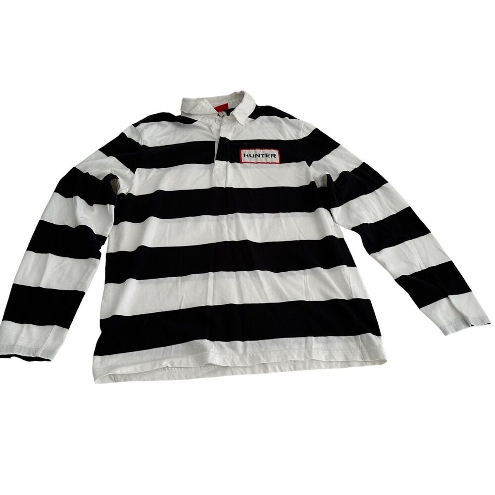 Hunter Original Long Sleeve Striped Logo Shirt Men Size Medium Quarter Button Up